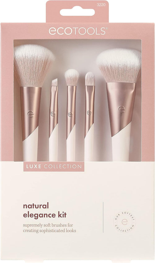 Luxe Natural Elegance Professional Face Makeup & Foundation Brush Set, Premium Brush Kit for Face, Cheek, & Eye Makeup, Synthetic Makeup Brushes, Vegan & Cruelty-Free, 5 Piece Set